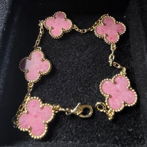 Gold and Pink Clover Bracelet